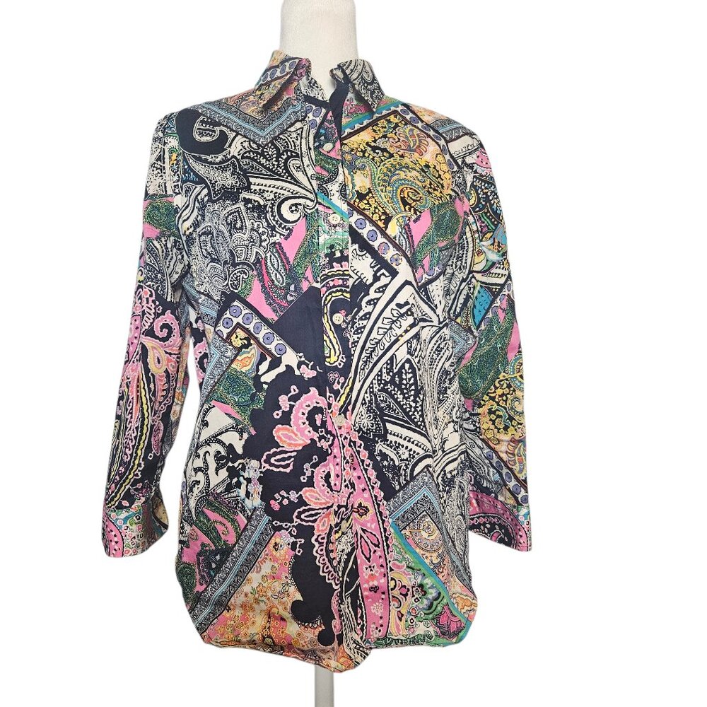 Lauren Ralph Lauren Womens XS Paisley Button Down Floral Blouse 3/4 Sleeve Artsy